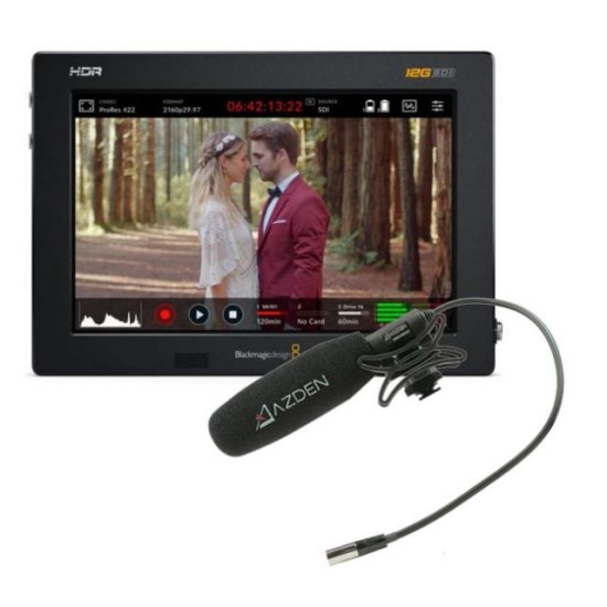 Blackmagic Design Video Assist 7'' 12G HDR & Azden Professional Compact Cine Mic with Mini-XLR Output Bundle