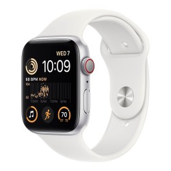 Apple Watch SE GPS + Cellular 44mm Silver Aluminum Case with White Sport Band - S/M