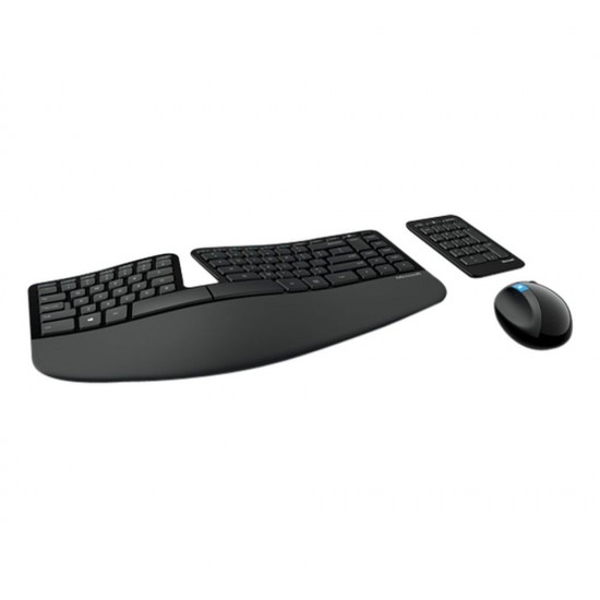 Microsoft Sculpt Ergonomic Desktop Keyboard And Mouse - USB 2.0 Wireless RF 2.40 GHz Keyboard/Keypad - Black - USB 2.0 Wireless RF Mouse - BlueTrack - 1000 dpi - 7 Button - Tilt Wheel - QWERTY - Black for P
